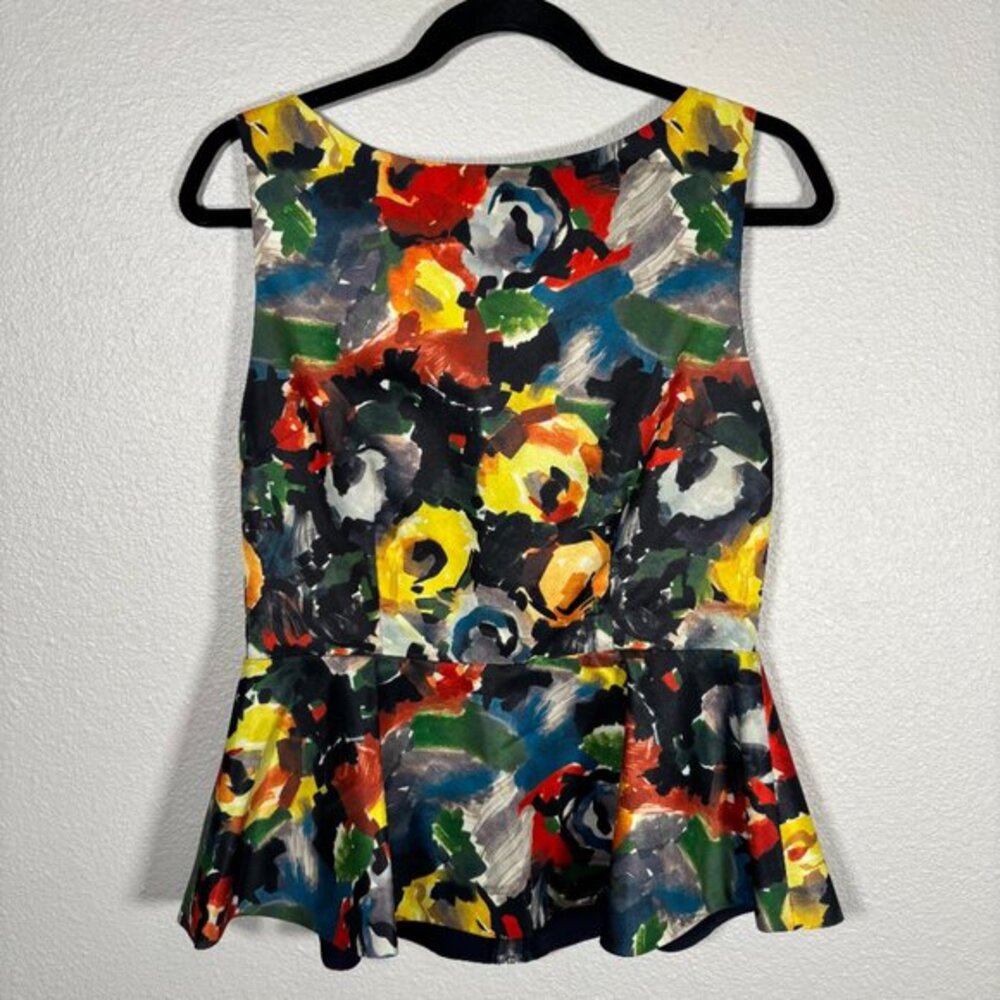 Alice + Oliva Womens Multicolor Brush Stroke Sleeveless Lined Peplum Top Size 4